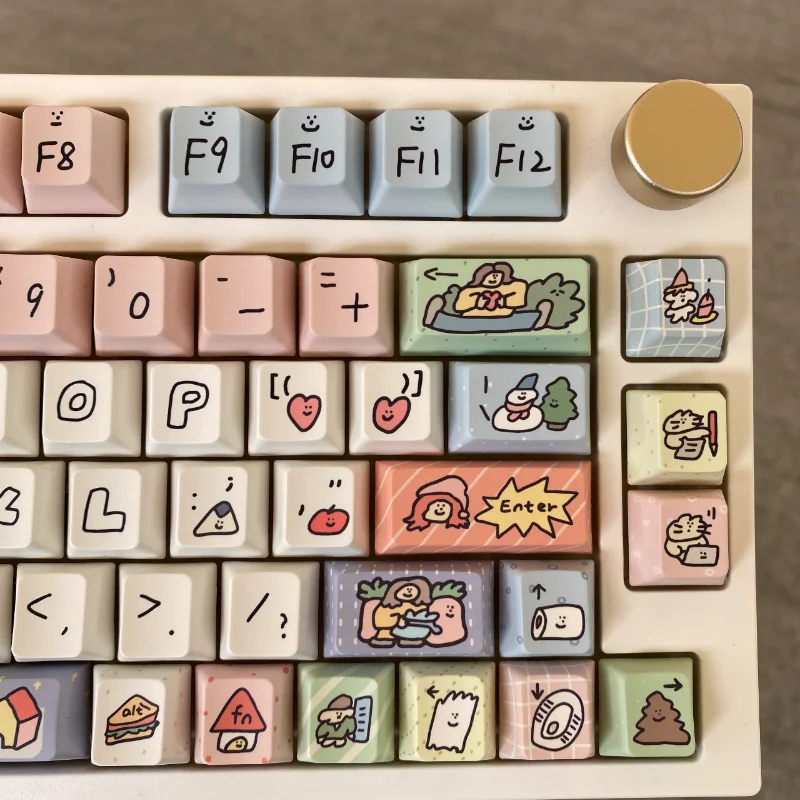 Desenhos Animados Puppy Snowman Keycaps Teclado Mecânico Faça Você Mesmo Color Keycaps Cute Sorrindo Face Pbt Mda Altura 140 Chaves - Imagem 2