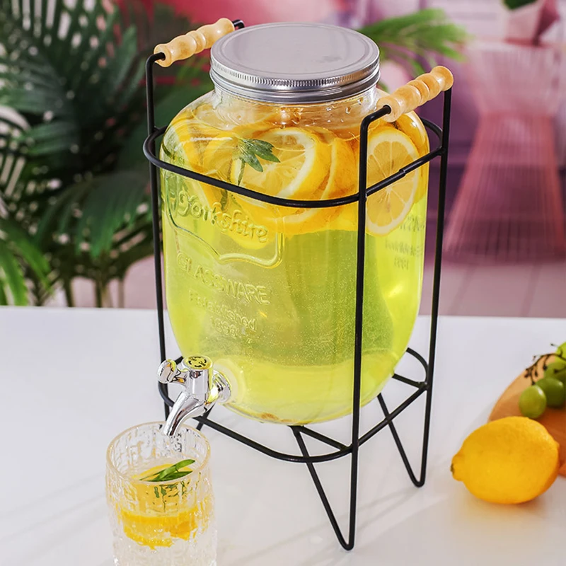 Distributeur de boissons avec robinet et support, bocal en verre,  distributeur de jus de fête, 4L - AliExpress