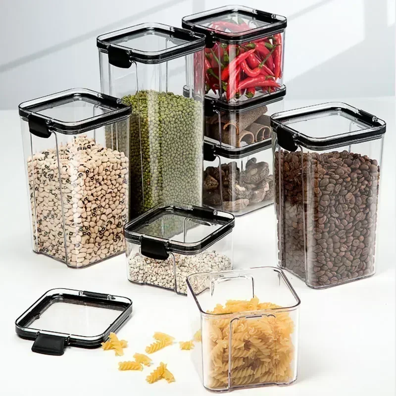 Plastic Food Storage Box Multigrain Tank Bottle Dried Organizer Storage Containers 460-1800ml Stackable Home Kitchen