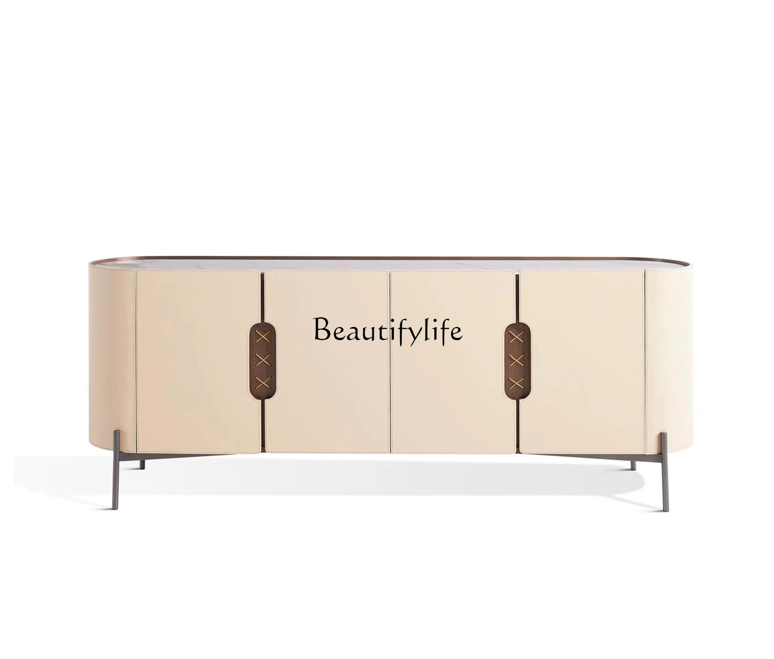 

Mid-Ancient Saddle Leather Stone Plate Long Locker Modern Minimalist Living Room Home TV Cabinet