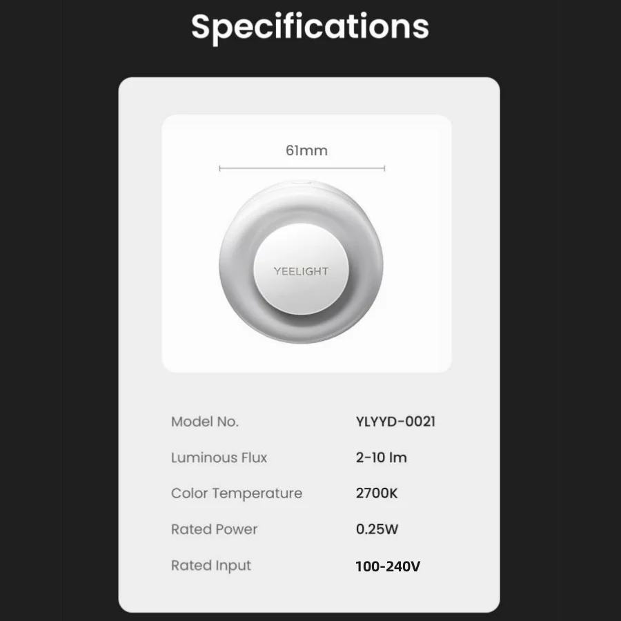 Smart Night Lamp LED Lamp Yeelight Plug-in Light Sensor Night Light 100-240V Warm Color 0.25W Energy Saving 2700K Lighting Sensor EU Plug