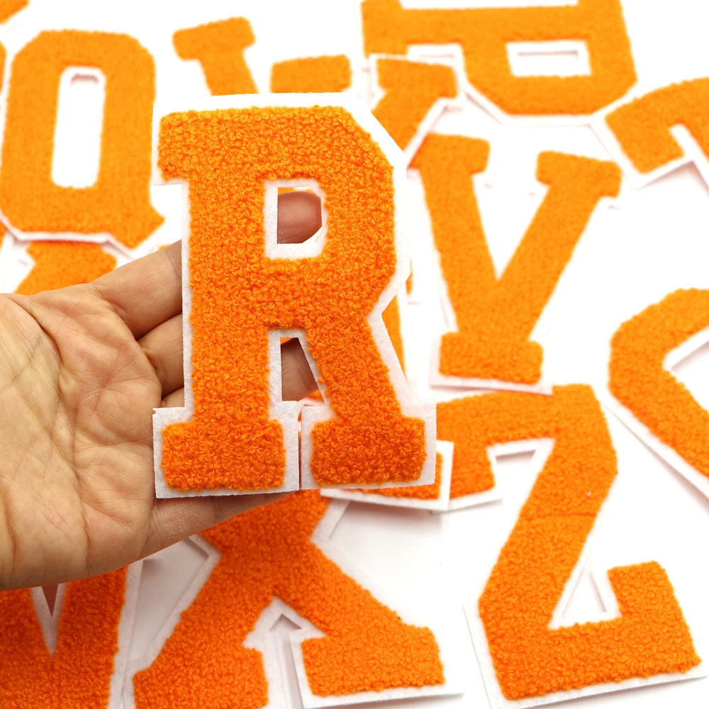 5.5CM Orange Chenille Letter Patches Iron on For Clothing Towel