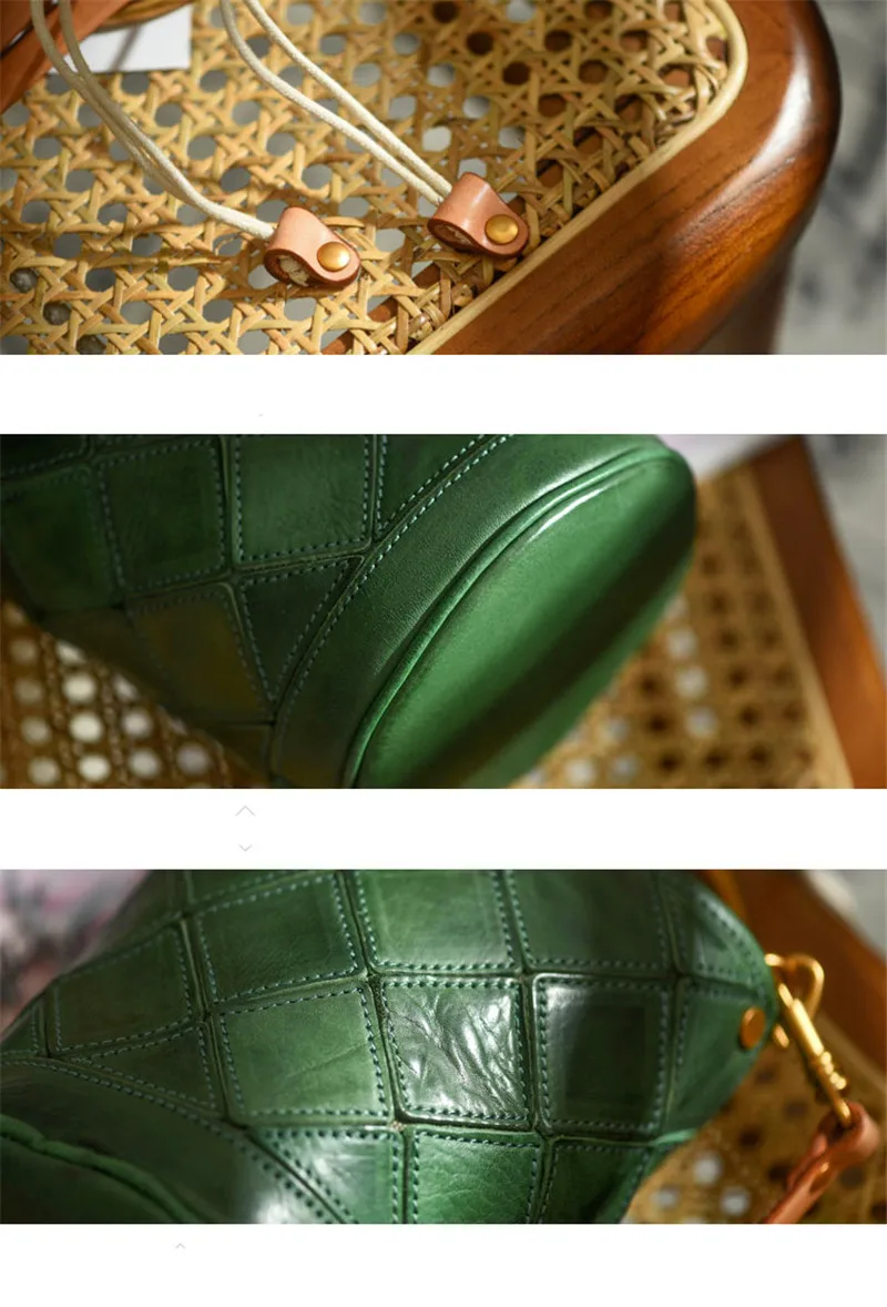 Fashion metal handle designer natural genuine leather stitching women's small handbag luxury real cowhide green shoulder bag