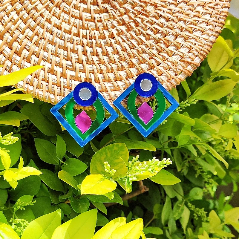 KUGUYS Vintage Retro-Ohrringe für Damen, Spiegel, Acryl, quadratisch, Kerzenflamme, leichter Schmuck, Modeaccessoires – Detail 5