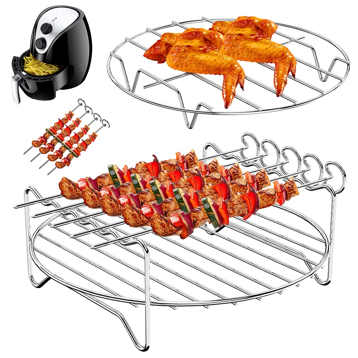 Air Fryer Rack Air Fryer Steaming Racks Stainless Steel Stackable Roasting Racks Airfryer Grill Baking Cooker Kitchen Accessories Cooking Tools