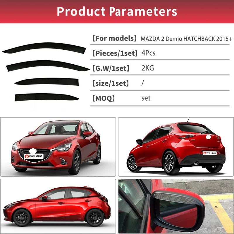 Door Visor Window Visor Vent Wind Deflectors Visors Rain Guard Shades for MAZDA 2 HATCHBACK DJ DL 2015 -