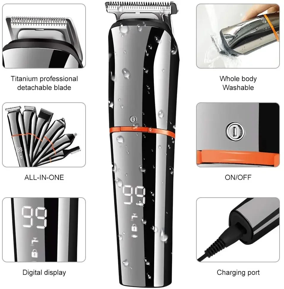 Original Kemei Digital Display All In One Hair Trimmer For Men Eyebrow Beard Trimmer Electric Hair Clipper Grooming Kit Haircut