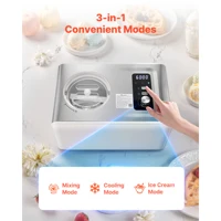 SucceBuy Machine à glace automatique de 2 litres avec compresseur intégré, sans pré-congélation, machine à gelato, sorbetière électrique, 3 modes, machine à glace à compresseur pour la cuisine à domicile 2