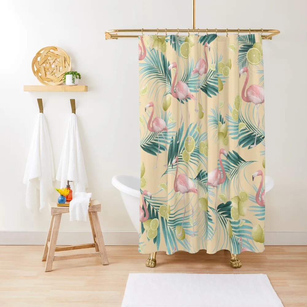 

Flamingo Palm Lemon Summer Vibes #1 #pastel #tropical #decor #artShower Curtain Cover Bathroom Deco For Bathroom Curtain