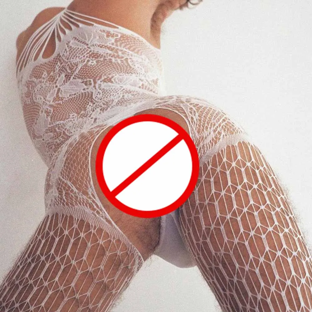Sexy Man Open Crotch Bodysuit Hollow Out Erotic Jumpsuit Lace Bodystocking Gay Sissy Underwear Pantyhose Porno Lingerie For Sex