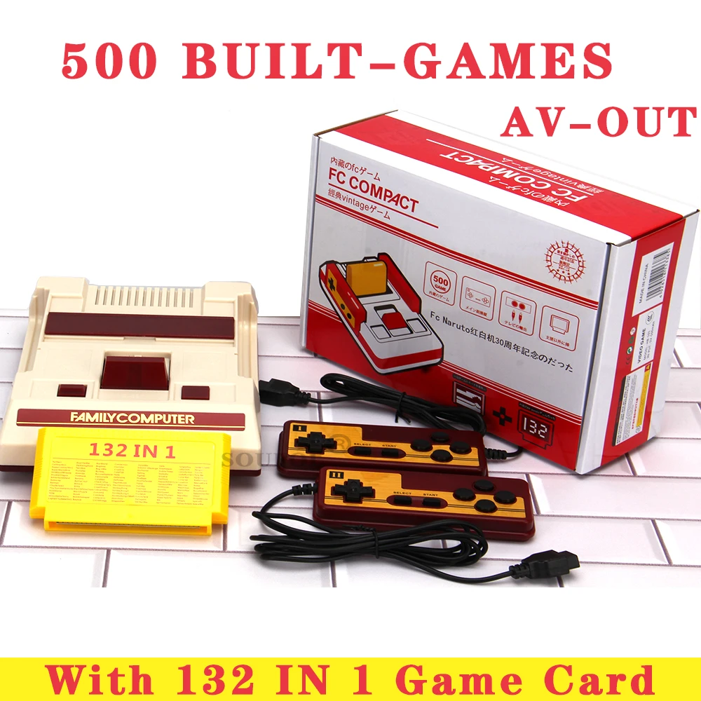 

Mini TV 8 Bit Retro Video Game Console Built 500 Game + 132 IN 1 Game Card with Dual Gamepad For AV FC NES Handheld Game Player