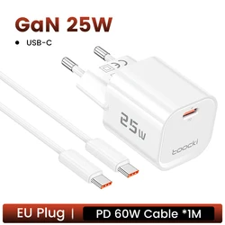 Toocki 25W Mini GaN USB Charger with Super Fast Charge Technology - EU with cable