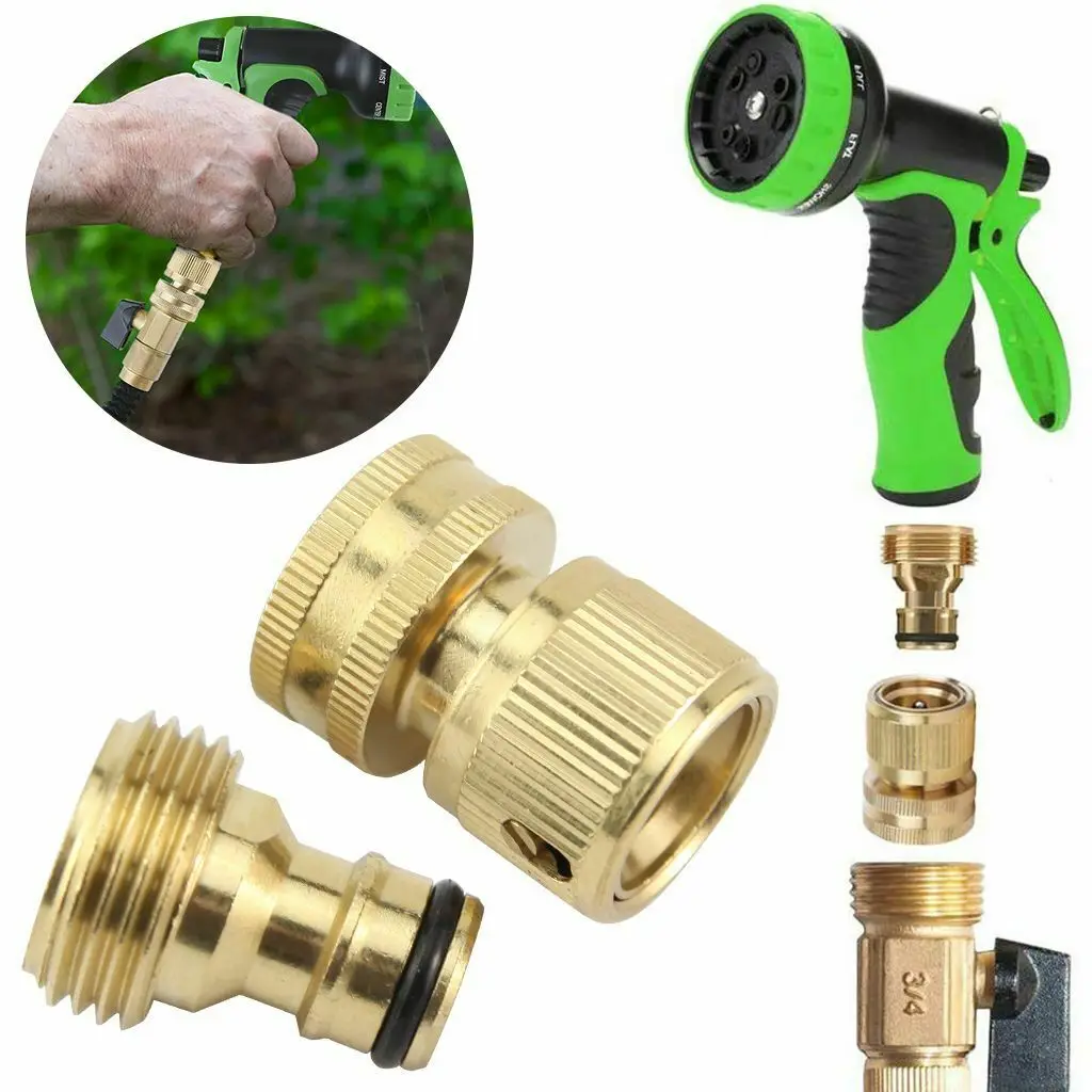 

3/4 GHT Garden Hose Quick Connect Solid Brass Quick Connector Garden Hose Fitting Water Hose Connectors Garden Hose Disconnect