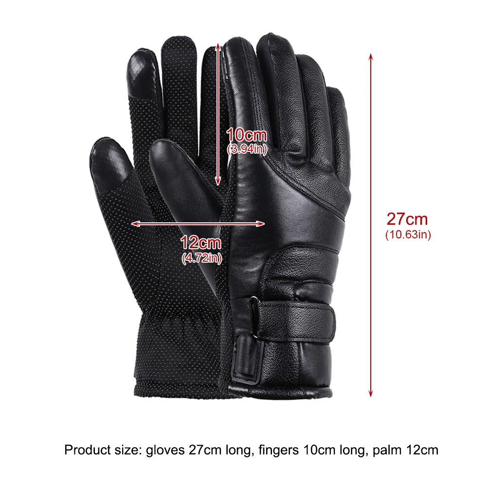 USB Heated Gloves Touchscreen Hand Warmer Electric Heating Gloves Windproof Leather Motorcycle Gloves for Outdoor Cycling Skiing