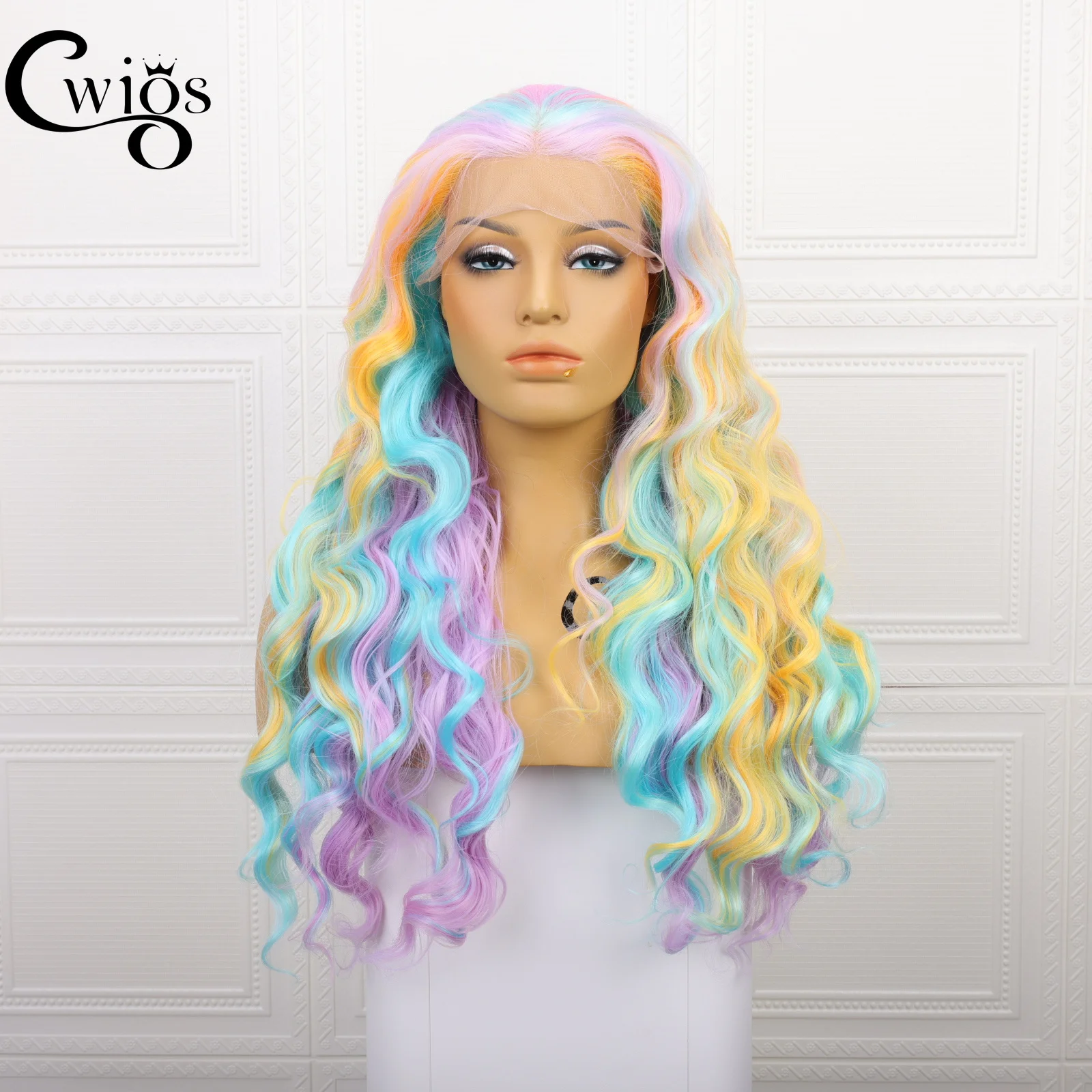 Rainbow Multi-color Wig Look Like Human Hair 13*3 Transparent Pre-Plucked Hairline Futura Synthetic Lace Front Wigs