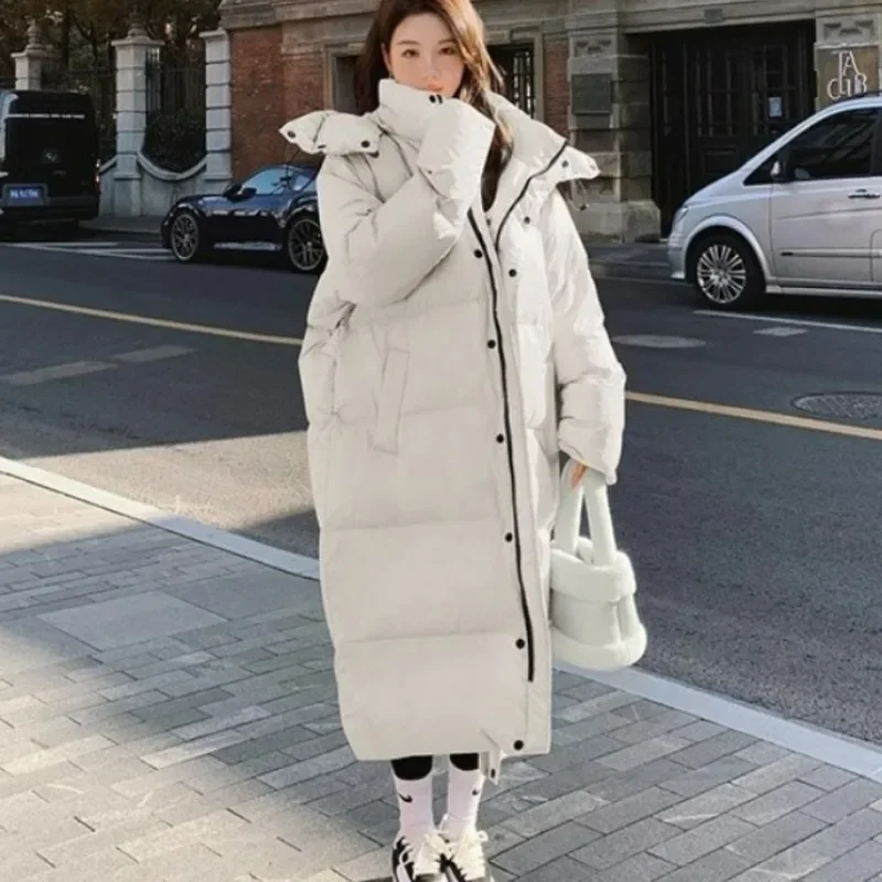 2024 New Women Down Jacket Winter Coat Female Long Parkas Loose Large Size Thick Warm Outwear Fashion Simplicity Hooded Overcoat