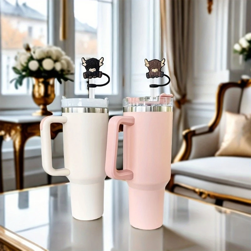 Set of 6 Unique Cartoon Straw Stopper Adorment Colorful Plastic Straw Lid Cow Shaped Plug Drinkware Accessorys