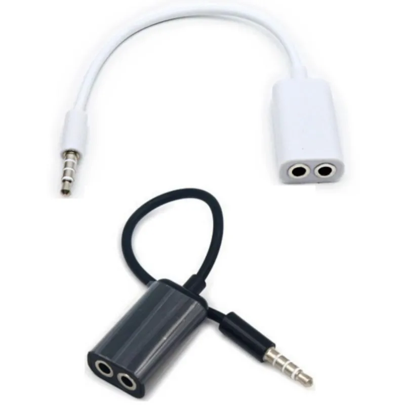 white/Black One in two couples audio line Earbud Headset