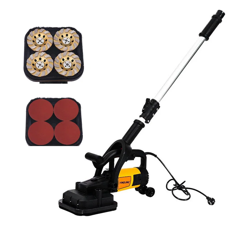 Multifunctional Four Head Cement Wall Rough Grinder Dust-free Plasterer with Extension Rod Walls Concrete Floors Polish Tool