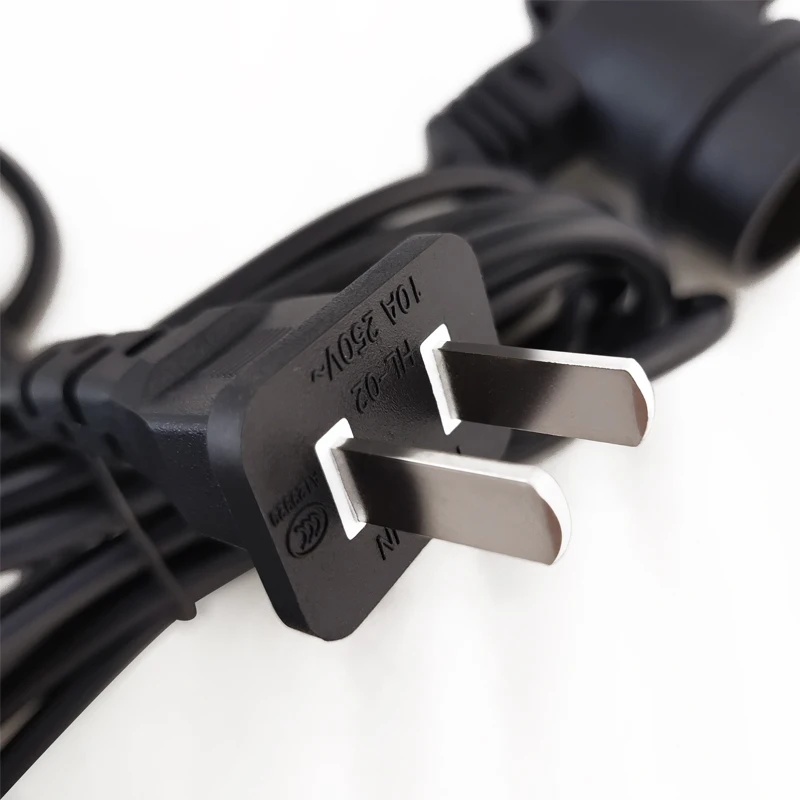 Black 3M US plug Power Cable with 2pcs E27 lamp holders Power Supply Wire Extension Cord