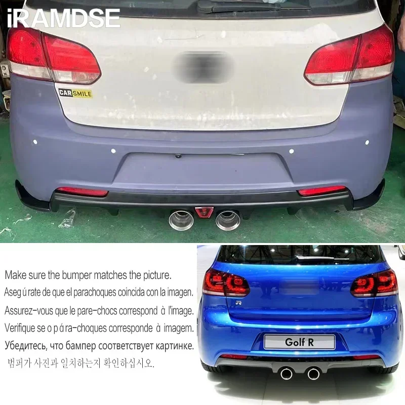 Carbon Paint Rear Diffuser for Golf R MK6 2008-2012 Car Body Kit Lip R20 Bumper Spoiler Plastic Splitter