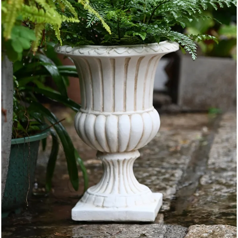 Vintage Plant Stand Large Caliber Trophy Flower Pot Garden Landing, Succulent Container, High Footed Roman Gardening Decorations