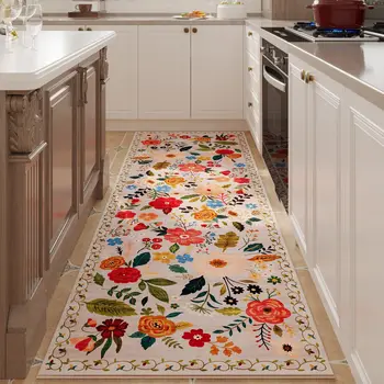 VIKAMA Runner Tappeto per corridoi Cucina Tappeti antiscivolo lavabili in lavatrice con supporto in gomma Tappeti floreali morbidi per l'arredamento della cucina 1
