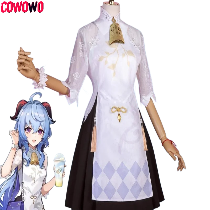 

COWOWO Genshin Impact Ganyu Game Suit Elegant Cheongsam Uniform Cosplay Costume Halloween Party Role Play Outfit Women