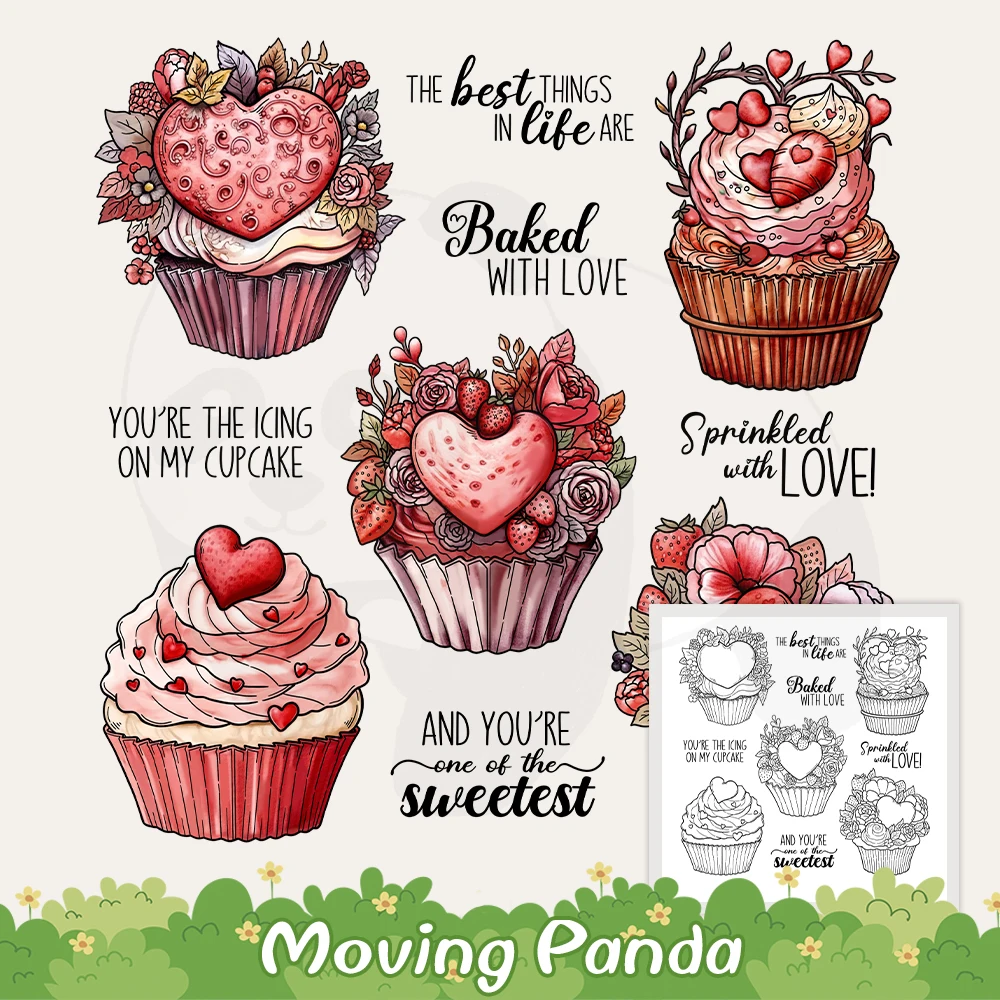 

Love Hearts Sweet Cupcakes Clear Stamps Metal Cutting Dies Valentine's Day DIY Scrapbooking Supplies Stamp Dies Cut For Cards