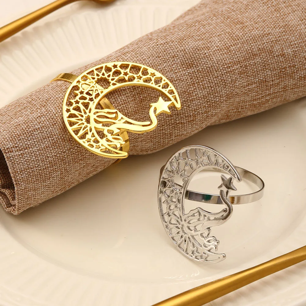 

4pcs Eid Mubarak Napkin Rings Alloy Moon Star Napkin Buckle Ramadan Kareem Decoration Islamic Muslim Party Table Decor