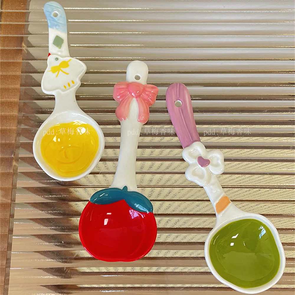 

Cute Candy-colored Ceramic Spoon Creative Small Soup Spoon Home Dining Spoon High Appearance Level Long Handle Dessert Spoon