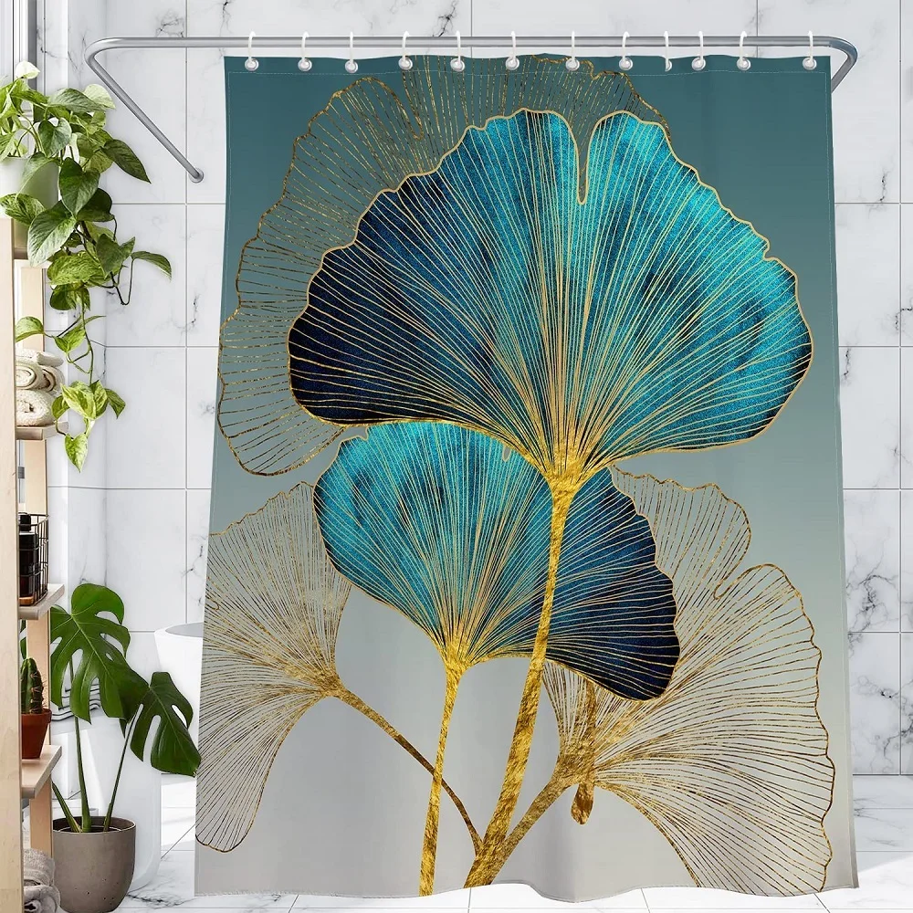 Watercolor Floral Shower Curtain Eucalyptus Leaf Butterfly Sunflower Plant Printing Waterproof Bathroom Bath Curtains with Hooks