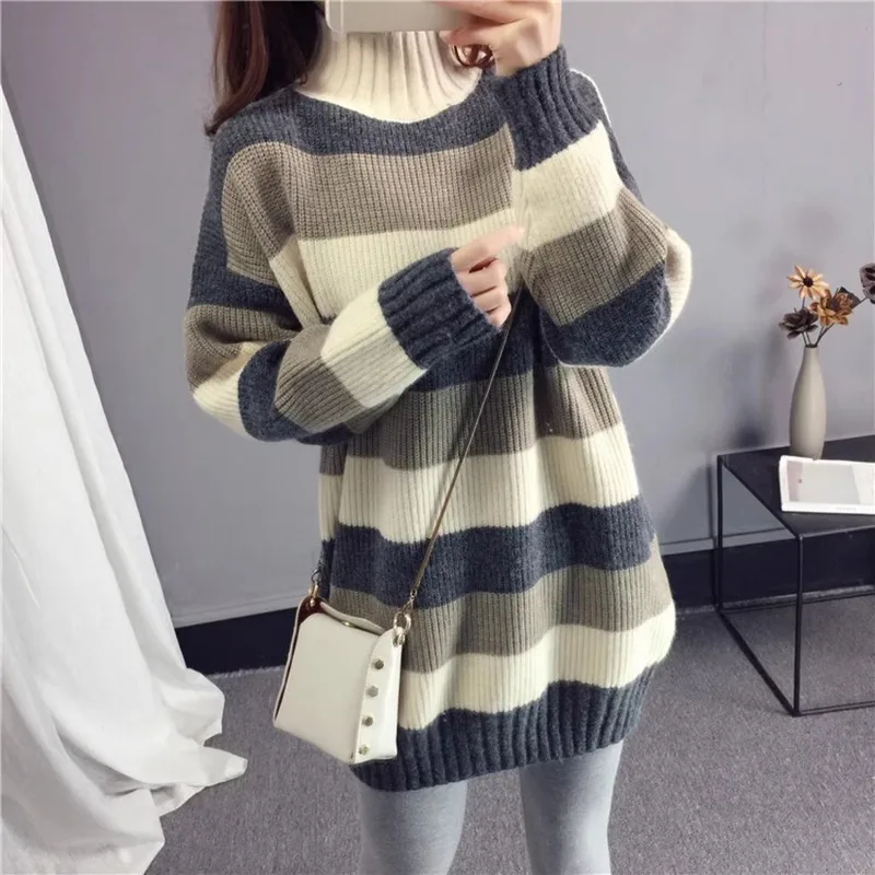 New Women's Semi-turtleneck Knitted Long-sleeved Sweater Autumn and Winter Fashion Splicing Women's Loose Casual Office Pullover