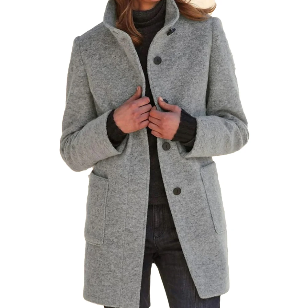 

Outwear Jacket Woolen Coat Trench Outdoor Womens Button Lapel Warm Pocket Autumn Winter Comfy Fashion Hot Stylish