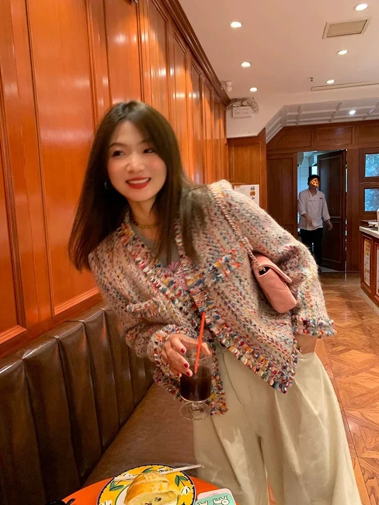 Popular Socialite Women's Woolen Suit Jacket Spring Autumn 2025 High-end Woolen Coat Colorful Elegant Office Lady Blazer Women 2