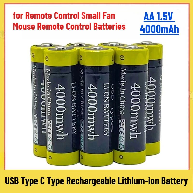 New AA 1.5V 4000mAh USB Type C Type Rechargeable Lithium-ion Battery ...