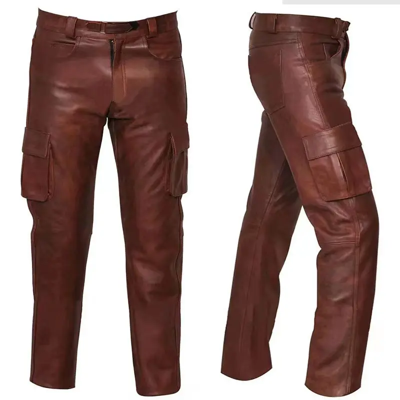 Description Picture 2 of itemFashion men's fashion rock punk style PU leather pants men's artificial leather slim motorcycle pants zipper casual pants