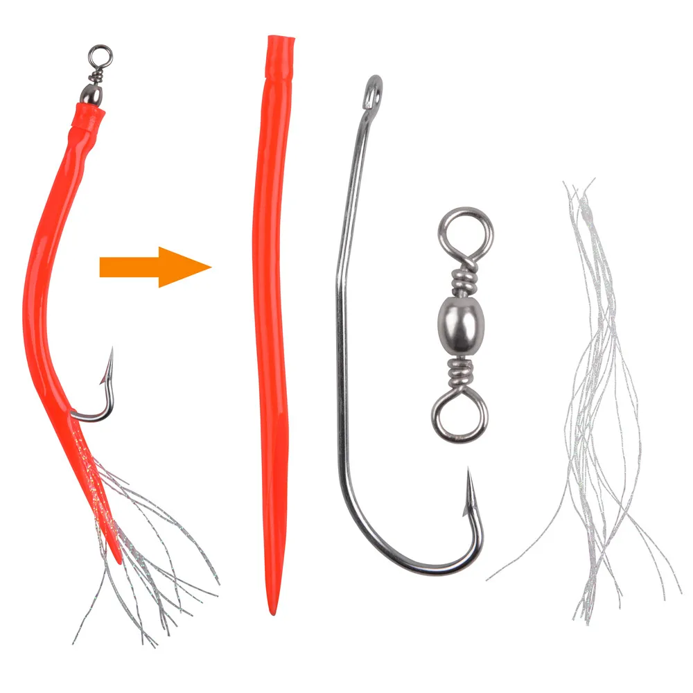 14/28/38PCS 장어 낚시 후크 스트라이프베이스는 해양 트롤링 빅 게임 낚시를위한 긴 생크 스테인레스 스틸 오프셋 후크를 미끼