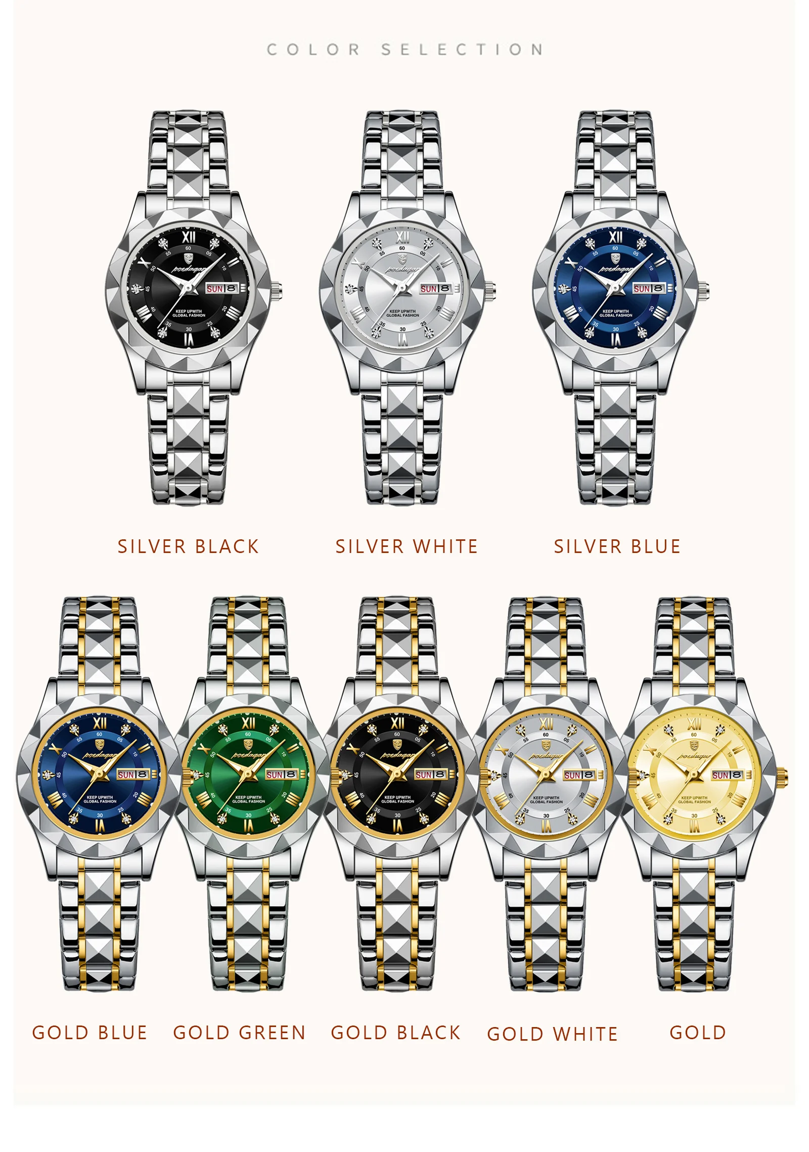 Poedagar נשים יוקרה להתלבש לצפות בשבוע עמיד למים תאריך אישה wristwatch נירוסטה נשים קוורץ שעונים reloj + תיבה