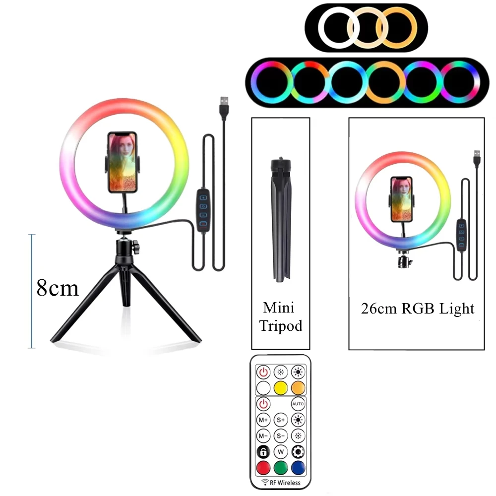 RGB Ring Light Lamp Ring Round With Remote Control For Smartphone Mobile Led Vid