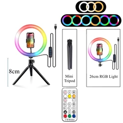 LED RGB Ring Light with Remote Control for Photography and Video Lighting (With Mini Tripod)