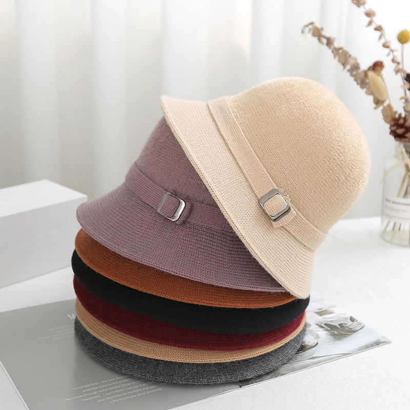 

Женская шерстяная вязаная Рыбацкая шапка, однотонная осенне-зимняя теплая ветрозащитная Солнцезащитная шапка, Мягкая универсальная шапка для раковины
