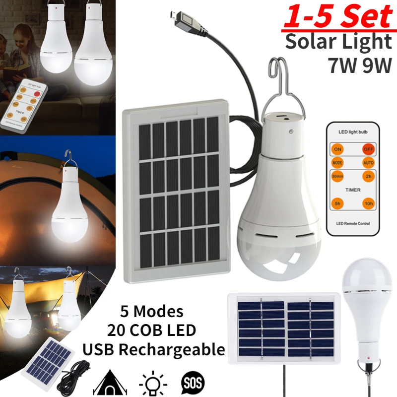 Solar Powered Portable Hanging Lamp Rechargeable Tent Lantern With