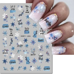 Nail Art 3d Decals Winter Christmas Blue White Snowflake Back Glue Nail Stickers Decoration For Nail Tips Beauty
