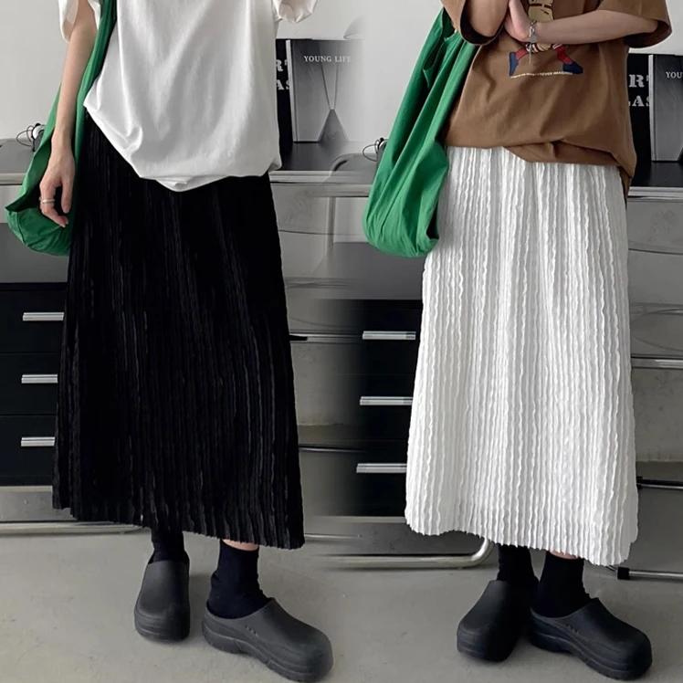 Pregnant Woman Spring Summer Belly Skirts Fashion Maternity Pleated Straight Skirts Black White Length 90cm
