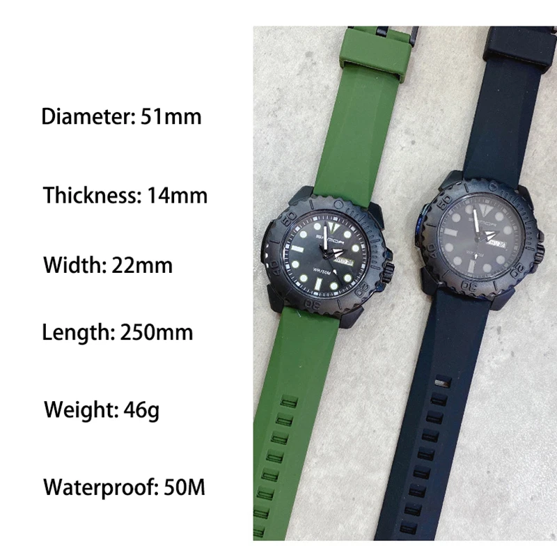 SANDA Brand Luxury Men Silicone Strap Sports Watches 50M Waterproof Weekly Calendar Display Quartz Watch Business Watch For Men
