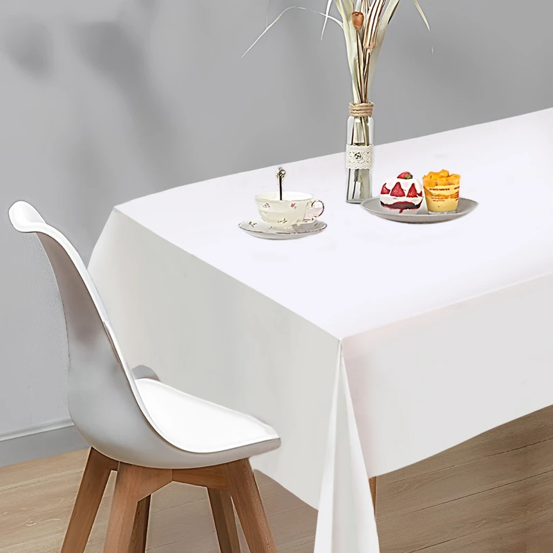 Description Picture 6 of itemRectangular Pure White Dining Table Cloth PE Tablecloth Solid Color Festival Hotel Banquet Wedding Birthday Party Table Decor