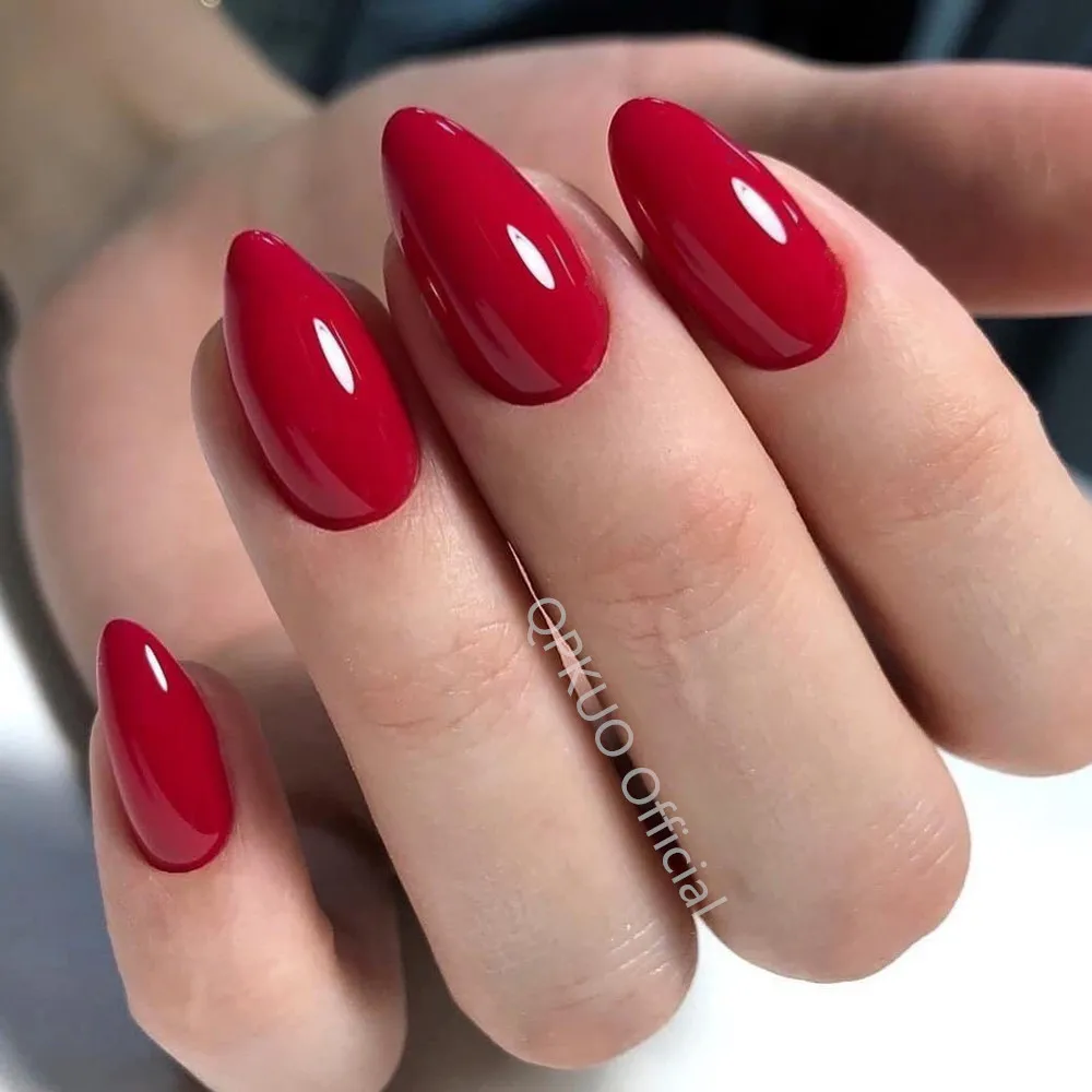 

DIY Press On Fake Nail Wine Red Short False Nails With Glue Stiletto Women Finger Decorated Christmas Manicure Tools