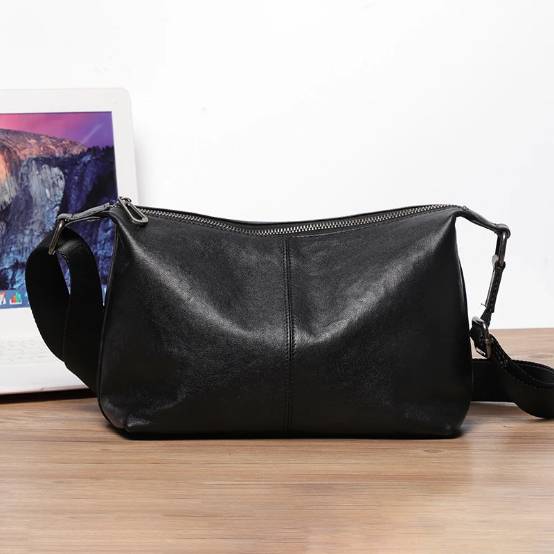 Borsa da uomo in pelle naturale Hobos 2023 Borsa da uomo nuova Casual Primo strato Borse a tracolla in pelle di vacchetta Borsa a tracolla maschile Moda per ragazzi - immagine 6