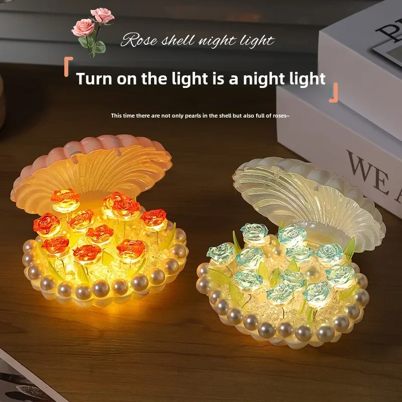 DIY Shell Tulip Rose Night Light Handmade Decoration Bedroom Atmosphere Light Girl Mom Girlfriend Birthday Gift Valentine's Day